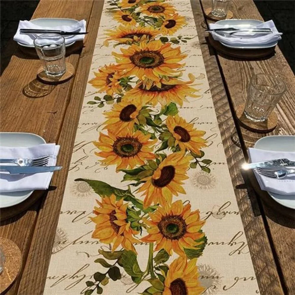 Fall Sunflowers Table Runner 13x72” -Vintage Floral Farmhouse Decor for Kitchen‎